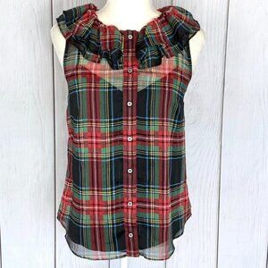 J Crew Sheer Plaid Button Down Blouse